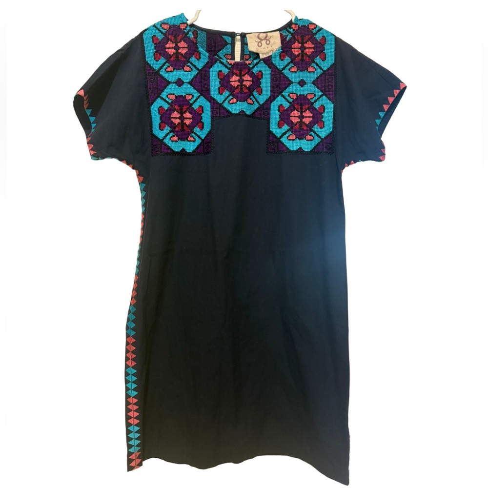 Figue Embroidered Blue Dress with Teal / Pink / Red / Purple Accents Women’s XS